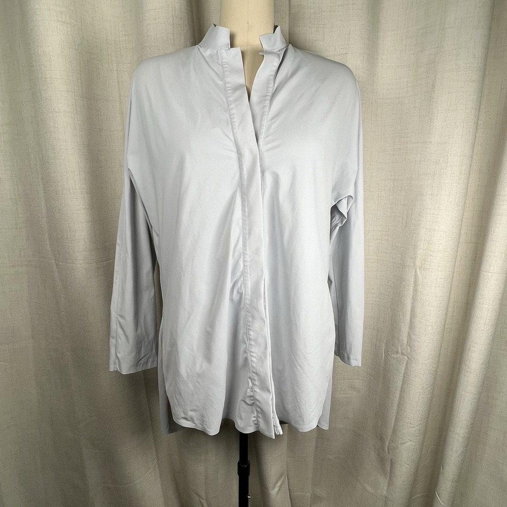 ADAY Something Borrowed Women's XL Shirt Boyfriend‎ Mandarin Collar Oyster Gray